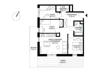 Rzut - Mieszkanie na sprzedaż 4 pokoje o powierzchni 67,81 m² - numer M4 w KWADRAT etap 2