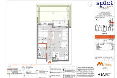 Rzut - Mieszkanie na sprzedaż 2 pokoje o powierzchni 43,07 m² - numer F1.A.00.03 w Splot Wola