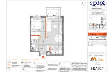 Rzut - Mieszkanie na sprzedaż 2 pokoje o powierzchni 40,5 m² - numer F1.C.01.09 w Splot Wola