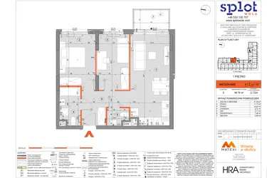 Rzut - Mieszkanie na sprzedaż 3 pokoje o powierzchni 58,79 m² - numer F1.C.01.10 w Splot Wola