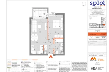 Rzut - Mieszkanie na sprzedaż 2 pokoje o powierzchni 43,52 m² - numer F1.B.03.02 w Splot Wola