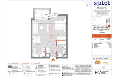 Rzut - Mieszkanie na sprzedaż 2 pokoje o powierzchni 43,53 m² - numer F1.B.03.02 w Splot Wola