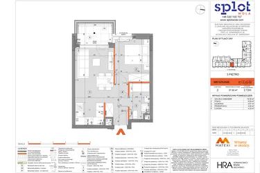 Rzut - Mieszkanie na sprzedaż 2 pokoje o powierzchni 37,3 m² - numer F1.C.03.02 w Splot Wola