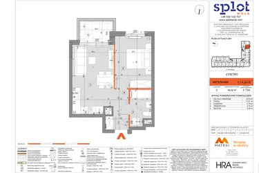 Rzut - Mieszkanie na sprzedaż 2 pokoje o powierzchni 40,52 m² - numer F1.A.04.02 w Splot Wola