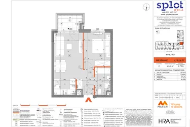 Rzut - Mieszkanie na sprzedaż 2 pokoje o powierzchni 41,45 m² - numer F1.B.04.02 w Splot Wola