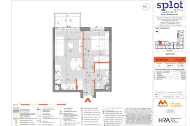 Rzut - Mieszkanie na sprzedaż 2 pokoje o powierzchni 38,69 m² - numer F1.C.04.08 w Splot Wola
