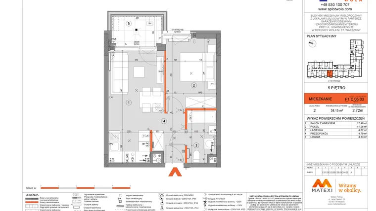 Rzut - Mieszkanie na sprzedaż 2 pokoje o powierzchni 38,15 m² - numer F1.C.05.03 w Splot Wola