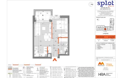 Rzut - Mieszkanie na sprzedaż 2 pokoje o powierzchni 37,3 m² - numer F1.C.05.02 w Splot Wola