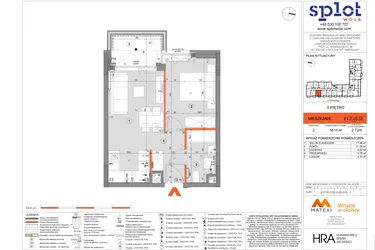 Rzut - Mieszkanie na sprzedaż 2 pokoje o powierzchni 38,15 m² - numer F1.C.05.05 w Splot Wola