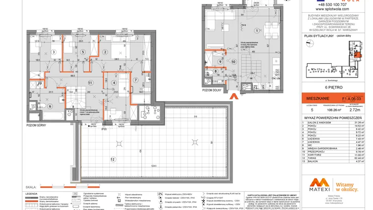 Rzut - Mieszkanie na sprzedaż 5 pokoi o powierzchni 106,26 m² - numer F1.A.06.03 w Splot Wola