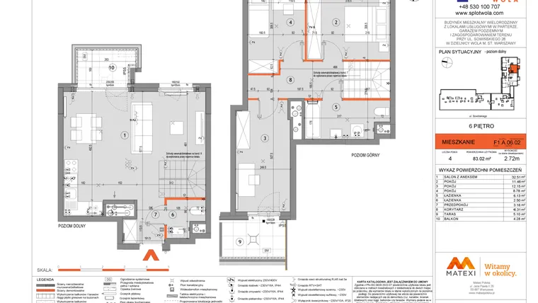 Rzut - Mieszkanie na sprzedaż 4 pokoje o powierzchni 83,02 m² - numer F1.A.06.02 w Splot Wola
