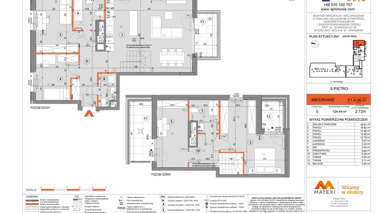 Rzut - Mieszkanie na sprzedaż 5 pokoi o powierzchni 124,44 m² - numer F1.A.06.01 w Splot Wola
