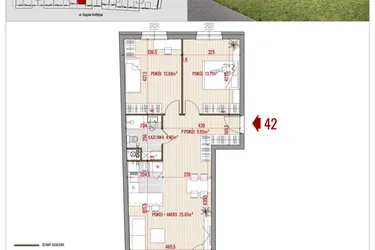 Rzut - Mieszkanie na sprzedaż 3 pokoje o powierzchni 66,86 m² - numer B1.42 w HUZAR B1