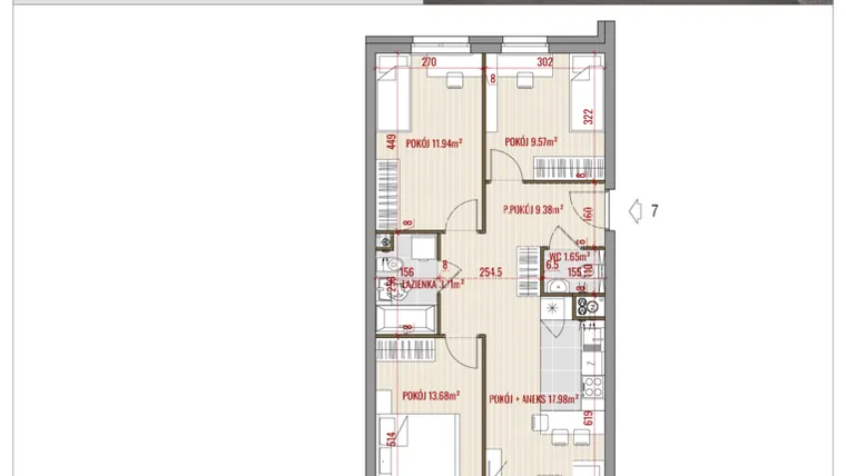 Rzut - Mieszkanie na sprzedaż 4 pokoje o powierzchni 67,91 m² - numer B2.7 w HUZAR B2
