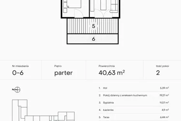 Rzut - Mieszkanie na sprzedaż 2 pokoje o powierzchni 40,63 m² - numer 0-6 w Pączka 1