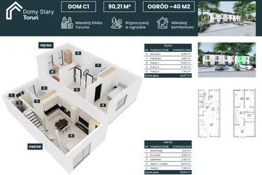 Rzut - Dom na sprzedaż 5 pokoi o powierzchni 90,49 m² - numer C1 w Domy Stary Toruń