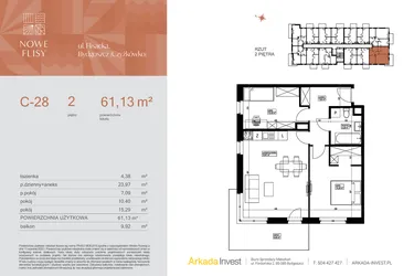Rzut - Mieszkanie na sprzedaż 3 pokoje o powierzchni 61,39 m² - numer M28_NF.c w Nowe Flisy II