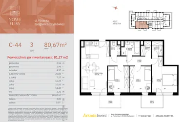 Rzut - Mieszkanie na sprzedaż 4 pokoje o powierzchni 81,27 m² - numer M44_NF.c w Nowe Flisy II