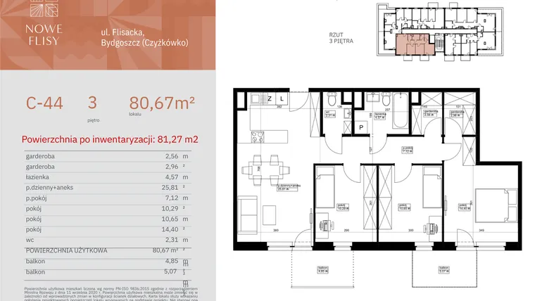 Rzut - Mieszkanie na sprzedaż 4 pokoje o powierzchni 81,27 m² - numer M44_NF.c w Nowe Flisy II
