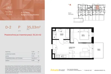 Rzut - Mieszkanie na sprzedaż 2 pokoje o powierzchni 35,03 m² - numer M2_NF.d w Nowe Flisy II