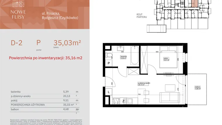 Rzut - Mieszkanie na sprzedaż 2 pokoje o powierzchni 35,03 m² - numer M2_NF.d w Nowe Flisy II