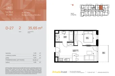 Rzut - Mieszkanie na sprzedaż 2 pokoje o powierzchni 35,89 m² - numer M27_NF.d w Nowe Flisy II