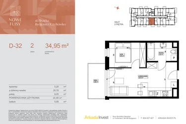 Rzut - Mieszkanie na sprzedaż 2 pokoje o powierzchni 35,16 m² - numer M32_NF.d w Nowe Flisy II
