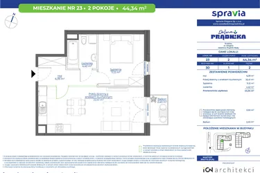 Rzut - Mieszkanie na sprzedaż 2 pokoje o powierzchni 44,34 m² - numer 30.23 w Osiedle Dolina Prądnika