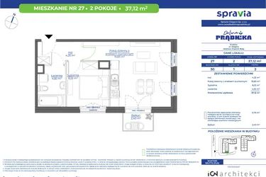 Rzut - Mieszkanie na sprzedaż 2 pokoje o powierzchni 37,12 m² - numer 30.27 w Osiedle Dolina Prądnika