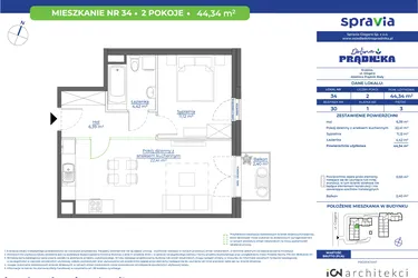 Rzut - Mieszkanie na sprzedaż 2 pokoje o powierzchni 44,34 m² - numer 30.34 w Osiedle Dolina Prądnika