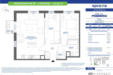 Rzut - Mieszkanie na sprzedaż 3 pokoje o powierzchni 67,32 m² - numer 30.39 w Osiedle Dolina Prądnika