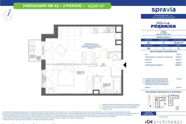 Rzut - Mieszkanie na sprzedaż 2 pokoje o powierzchni 43,2 m² - numer 30.43 w Osiedle Dolina Prądnika