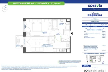 Rzut - Mieszkanie na sprzedaż 2 pokoje o powierzchni 37,5 m² - numer 30.40 w Osiedle Dolina Prądnika