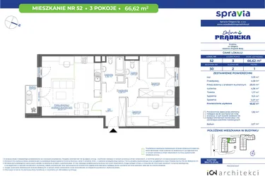 Rzut - Mieszkanie na sprzedaż 3 pokoje o powierzchni 66,62 m² - numer 30.52 w Osiedle Dolina Prądnika