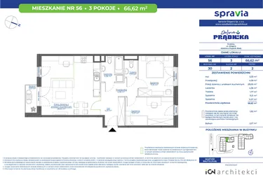 Rzut - Mieszkanie na sprzedaż 3 pokoje o powierzchni 66,62 m² - numer 30.56 w Osiedle Dolina Prądnika