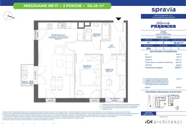 Rzut - Mieszkanie na sprzedaż 3 pokoje o powierzchni 58,48 m² - numer 30A.17 w Osiedle Dolina Prądnika
