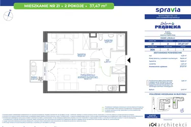 Rzut - Mieszkanie na sprzedaż 2 pokoje o powierzchni 37,47 m² - numer 30A.21 w Osiedle Dolina Prądnika