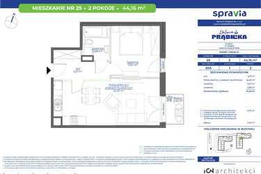 Rzut - Mieszkanie na sprzedaż 2 pokoje o powierzchni 44,16 m² - numer 30A.25 w Osiedle Dolina Prądnika