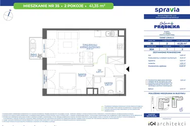 Rzut - Mieszkanie na sprzedaż 2 pokoje o powierzchni 41,35 m² - numer 30A.35 w Osiedle Dolina Prądnika