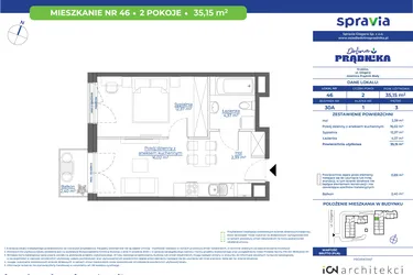 Rzut - Mieszkanie na sprzedaż 2 pokoje o powierzchni 35,15 m² - numer 30A.46 w Osiedle Dolina Prądnika