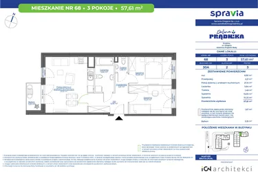 Rzut - Mieszkanie na sprzedaż 3 pokoje o powierzchni 57 m² - numer 30A.68 w Osiedle Dolina Prądnika