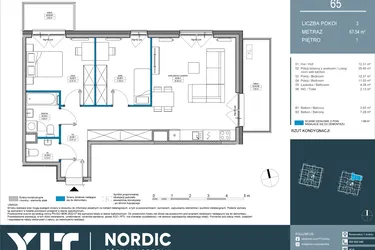 Rzut - Mieszkanie na sprzedaż 3 pokoje o powierzchni 67,5 m² - numer 65 w Nordic Górka Narodowa