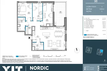Rzut - Mieszkanie na sprzedaż 4 pokoje o powierzchni 93,9 m² - numer 98 w Nordic Górka Narodowa