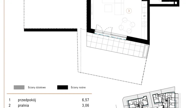 Rzut - Mieszkanie na sprzedaż 2 pokoje o powierzchni 51,43 m² - numer A02 w Osiedle Józefowska