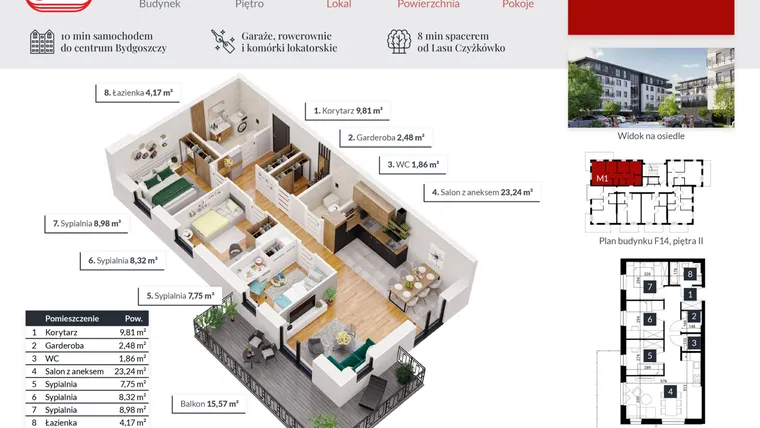 Rzut - Mieszkanie na sprzedaż 4 pokoje o powierzchni 66,61 m² - numer 7 w Tęczowy Zakątek F-14