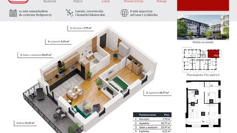 Rzut - Mieszkanie na sprzedaż 2 pokoje o powierzchni 46,24 m² - numer 12 w Tęczowy Zakątek F-14