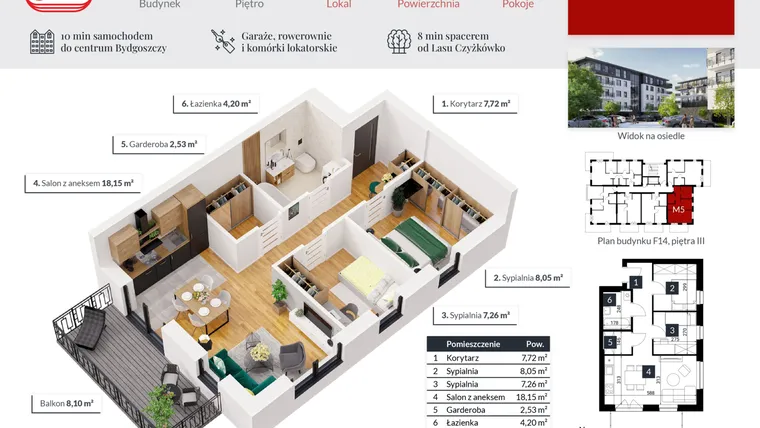 Rzut - Mieszkanie na sprzedaż 3 pokoje o powierzchni 47,91 m² - numer 17 w Tęczowy Zakątek F-14