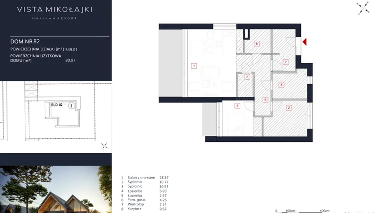 Rzut - Dom na sprzedaż 3 pokoje o powierzchni 80,97 m² - numer 82 w Vista Mikołajki Marina & Resort