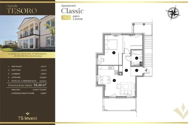 Rzut - Mieszkanie na sprzedaż 2 pokoje o powierzchni 56,07 m² - numer 35.2 w Ogrody Tesoro VI