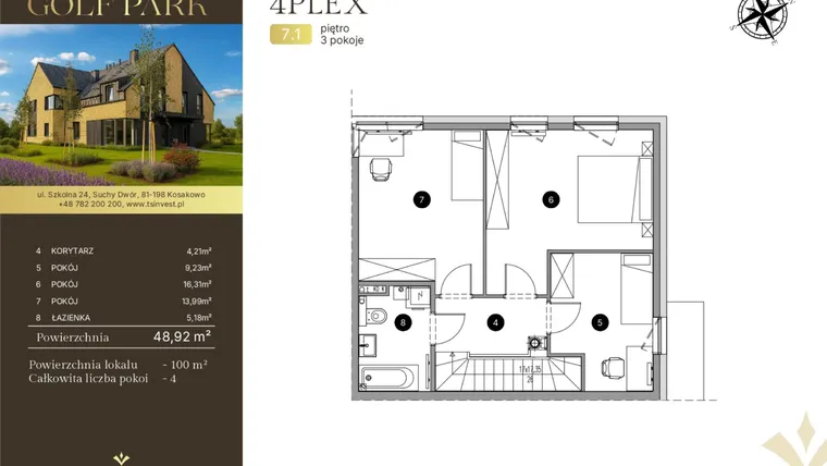 Rzut - Dom na sprzedaż 4 pokoje o powierzchni 100,55 m² - numer 7.1 w Tesoro Golf Park